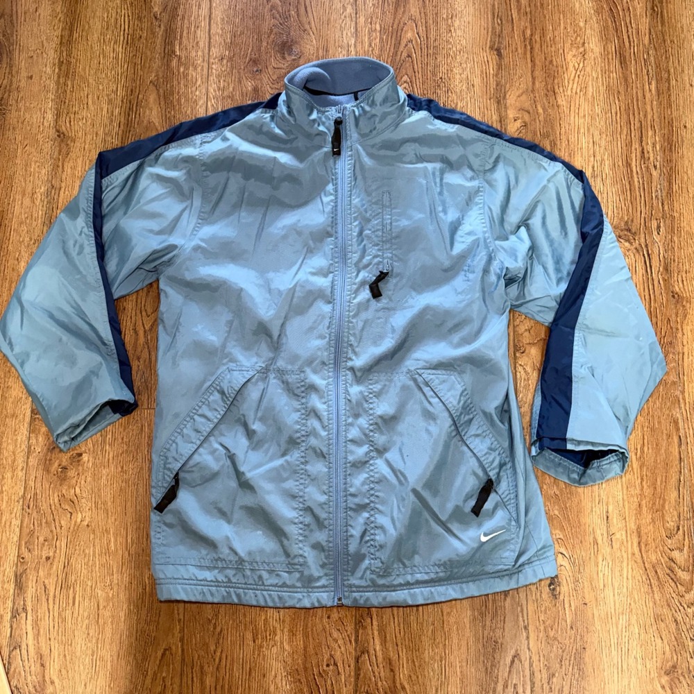 90s Nike Blue Fleece Lined Windbreaker Jacket Full Zip Mens Small Coat vintage